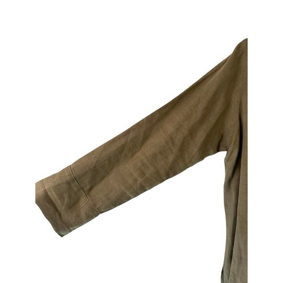 Flax Green Linen Lagenlook Coastal Grandma Long Sleeve Button Front Blouse Small - Picture 7 of 12